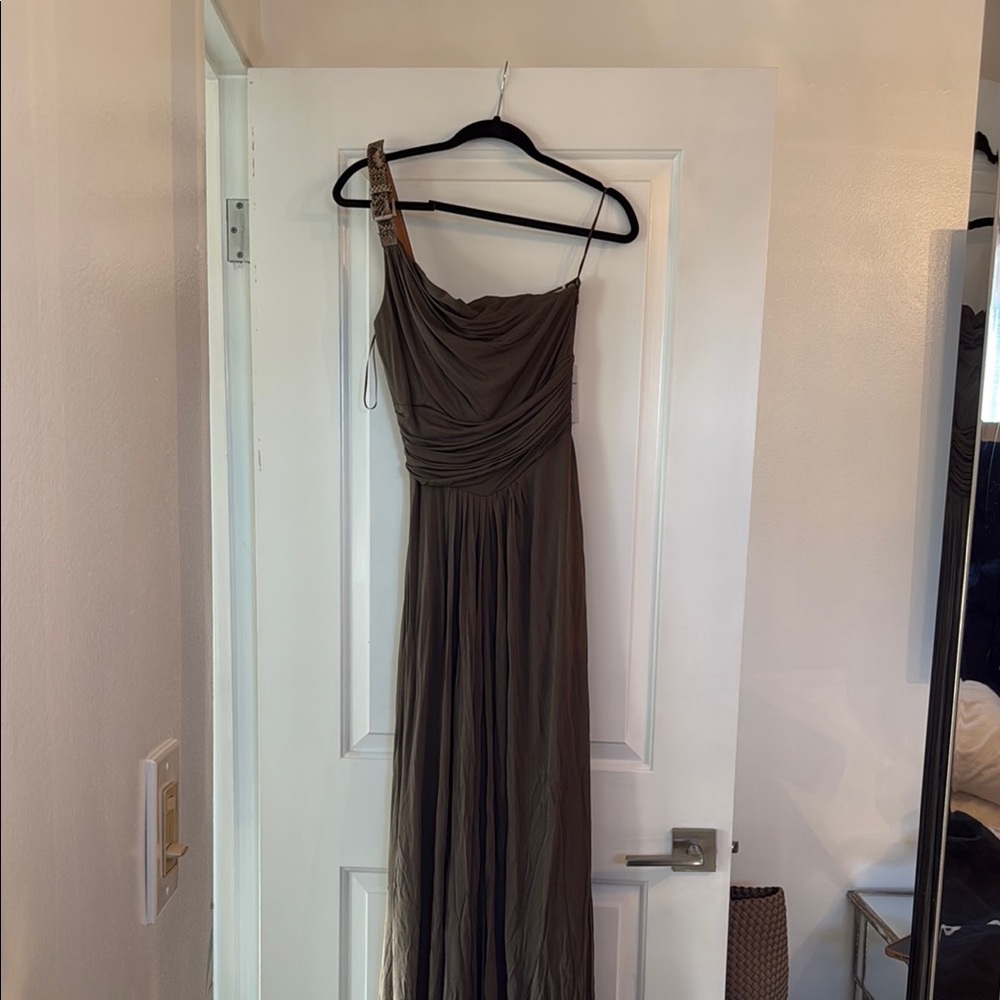 MICHAEL Michael Kors Ruched One Shoulder OLIVE Gown